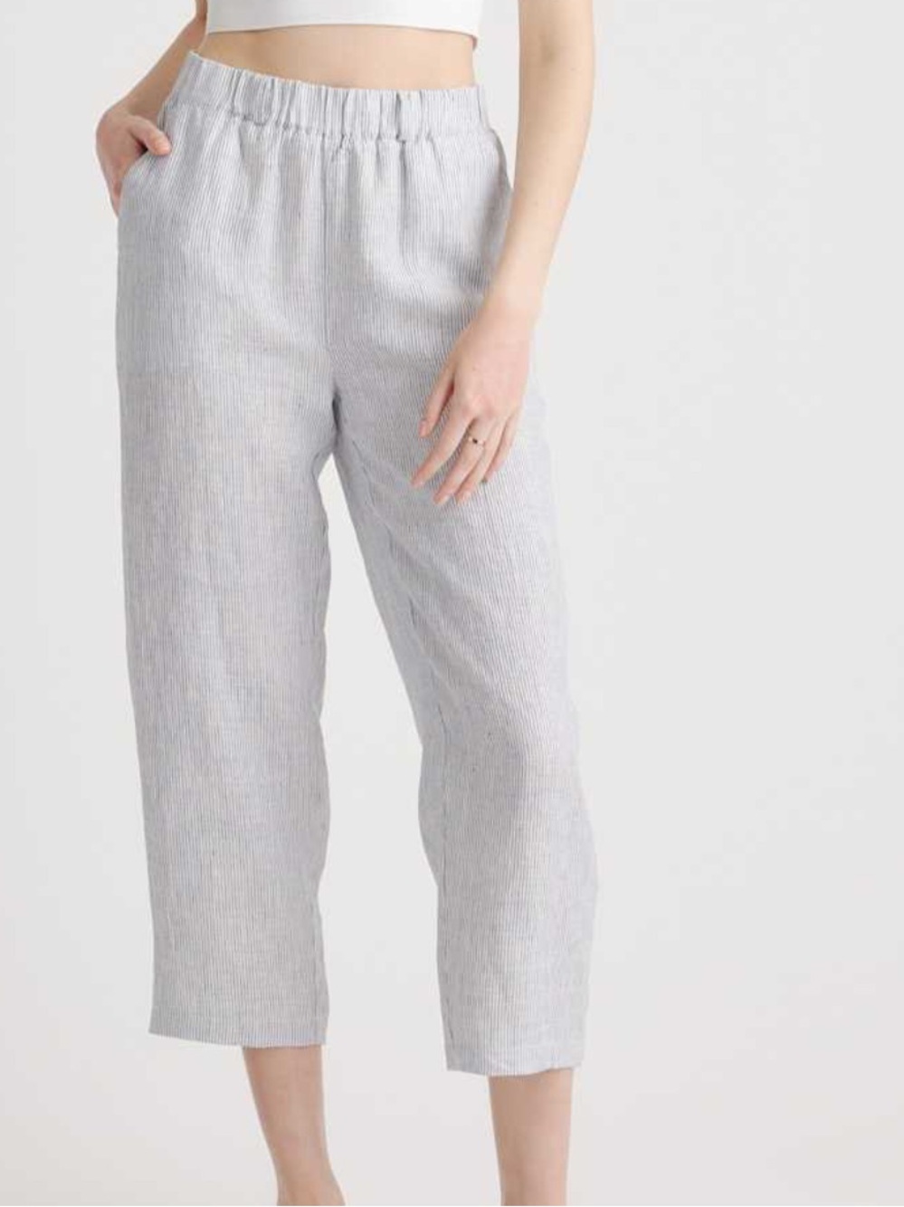 Quince 100% European Linen Micro Striped Capri Pants Sz M